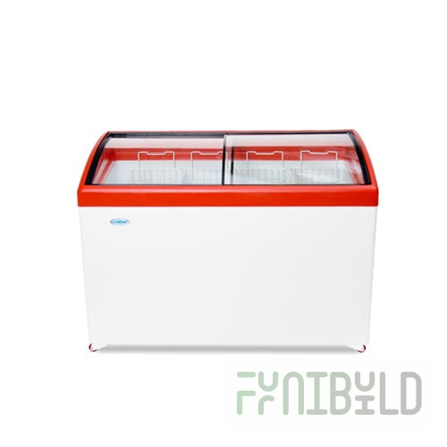 Chest freezer V=359l, MLG-400, -18..-25 C, 1204x604x790mm, red lid, bent glass (4 baskets)
