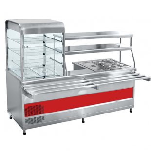 Refrigerated display counter with bain-marie, universal, PVCM-70KMU, stainless steel (2275x705(1030)x1720 in)