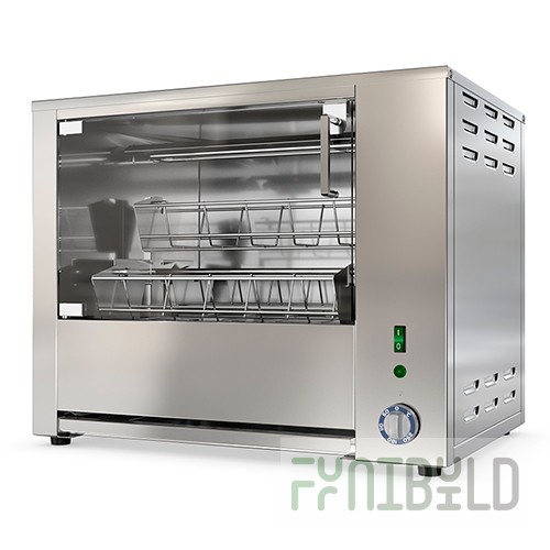 Chicken grill carousel Komandor-4E (640x475x505mm, 4 cages, for 8 hens, +50...+250°С, 3.6 kW, 220V)