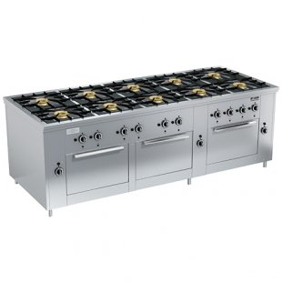 Gas stove 10-burner open type floor with 3 ovens PRG-IIA-10 3DSh Maxi (2420x990x850(760)mm, 10x8kW, 3x8kW)