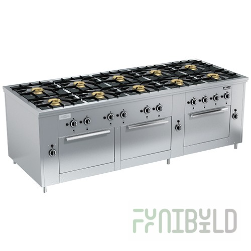 Gas stove 10-burner open type floor with 3 ovens PRG-IIA-10 3DSh Maxi (2420x990x850(760)mm, 10x8kW, 3x8kW)