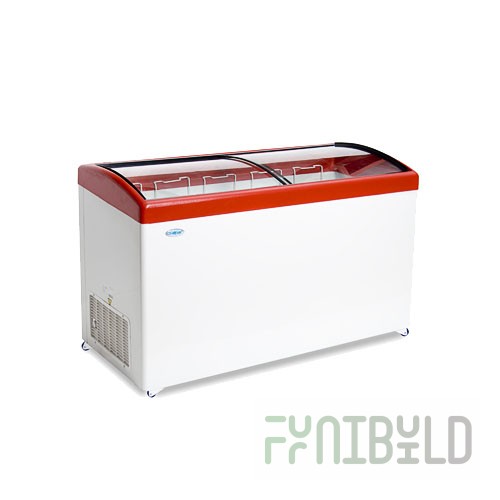 Chest freezer V=426l, MLG-500 -18...-25 C, 1404x604x790mm, red lid bent glass (5 baskets) SNEZH