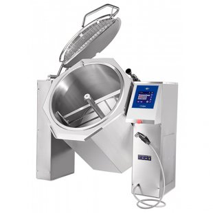 Tilting food boiler. KPEM-250-OMP with mixer (TFT screen, 1510x1057x1330mm, 250 l, steam jacket, programmable control)