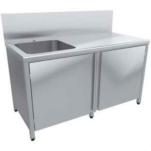 Pedestal table with solid pull-out sink, high apron SRO15/7-T+VMOC1-500L, left distribution of capacity (1500x700x860/880)