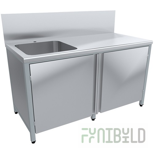 Pedestal table with solid pull-out sink, high apron SRO15/7-T+VMOC1-500L, left distribution of capacity (1500x700x860/880)