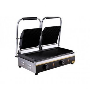 Contact grill GASTRORAG NPL-EGD20E (570x362x210mm, double, ribbed working surface cast iron, 3.6 kW, 220 V)
