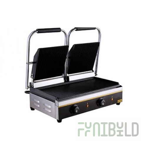 Contact grill GASTRORAG NPL-EGD20E (570x362x210mm, double, ribbed working surface cast iron, 3.6 kW, 220 V)