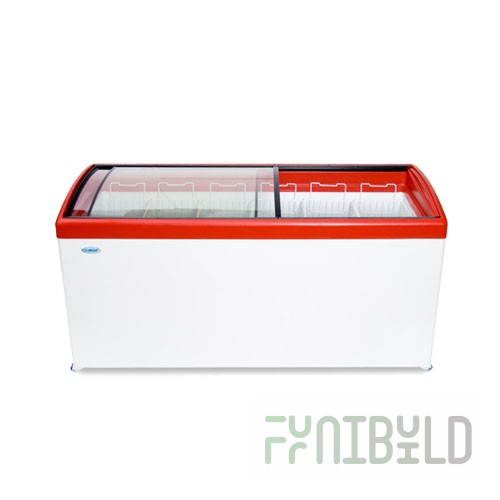Chest freezer V=492l, MLG-600 -18...-25 C 1604x604x790mm, red lid bent glass (6 baskets)