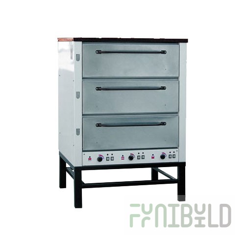 Electric bakery oven HPE-500 zinc-coated (1160x1050x1625 in, capacity per 1 baking: tin bread 72 pcs., loaf 0.3 kg. - 42 pcs., 19.2 kW, 380 V, 370 kg.)