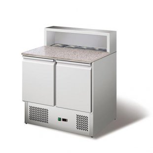 Medium-temperature pizza table V=285l, COOLEQ PS900 (+2...+8C, 900x700x1100 in, 2 doors, granite tabletop)