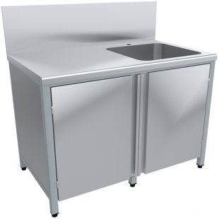 Pedestal table with solid pull-out sink, high apron SRO12/7-T+VMOts1-500P, right distribution of capacity (1200x700x860/880)