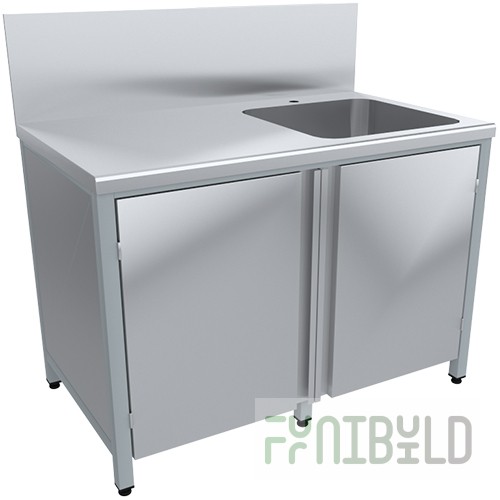 Pedestal table with solid pull-out sink, high apron SRO12/7-T+VMOts1-500P, right distribution of capacity (1200x700x860/880)