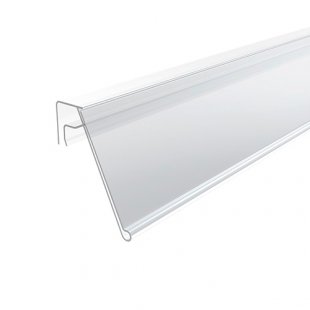 Price tag holder for mounting on baskets and displays (angle 25°) 1000x39mm art. KE39-1000, in pack. 50 pcs. transparent