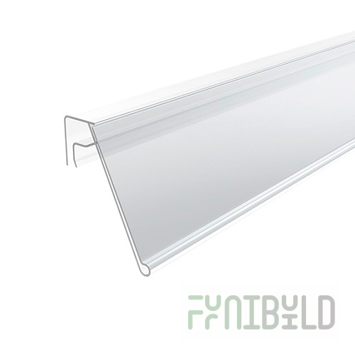 Price tag holder for mounting on baskets and displays (angle 25°) 1000x39mm art. KE39-1000, in pack. 50 pcs. transparent