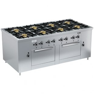 Gas stove 8-burner open type floor with 2 ovens PRG-IIA-8 2DS Maxi (1945x990x850(760)mm, 8x8kW, 2x8kW)