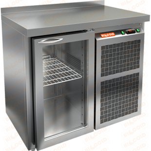 Table with a cooler with glass doors. Hicold SNG 1 BR2 HT (900x600x850mm, +2...+10 °C)