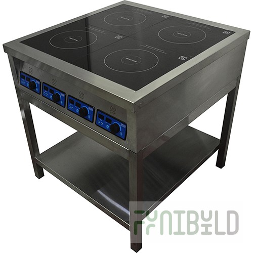 Induction cooker PI-4 (820x850x870 in, 4 conf., solid shelf, 14 kW, 380 V)