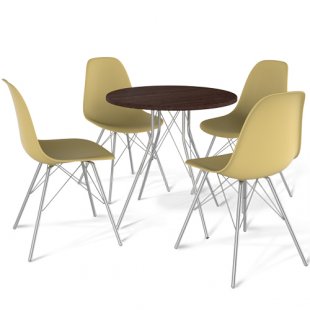 Dining furniture set SHT-DS7 (wenge/beige/chrome lacquer, table+chairs), 1880x1880x840 in