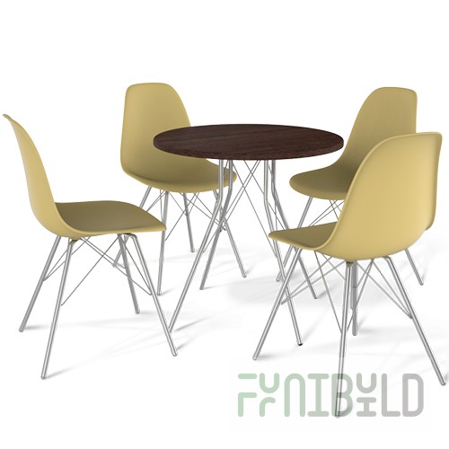 Dining furniture set SHT-DS7 (wenge/beige/chrome lacquer, table+chairs), 1880x1880x840 in