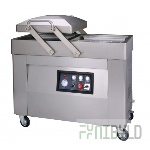 Floor-standing two-chamber vacuum packaging machine HVC-410S/2A-G (1070x720x940 in, 220 V, 0.75 kW, stainless steel+gas)