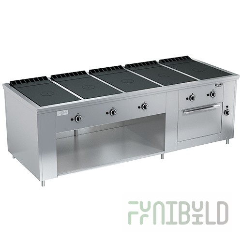 Gas stove 5-burner closed type floor with oven PRG-IIA-5S DSh Maxi (2420x990x850(760), 5x10 kW, 1x8 kW)
