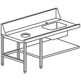 Pre-wash table with a bath and a hole for collecting waste TEVS/918DX (right) (1800x700x850(1050) in; bath 450x450 in) 00905181