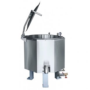 Hexagonal cooking kettle KPEM-250 (1135x1111x1116mm, 250 l, 18.2 kW) drain cock, steam jacket