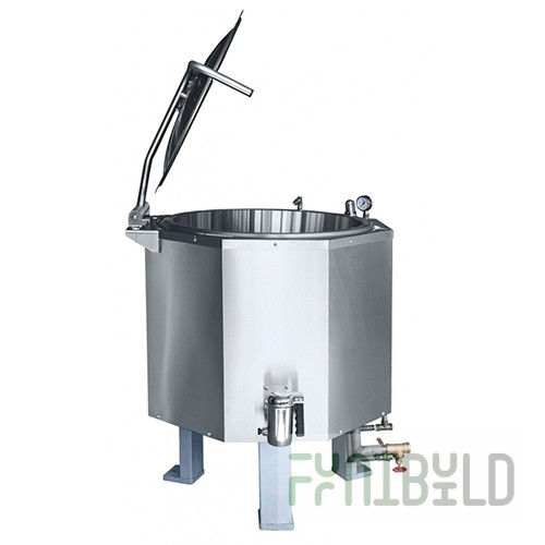 Hexagonal cooking kettle KPEM-250 (1135x1111x1116mm, 250 l, 18.2 kW) drain cock, steam jacket