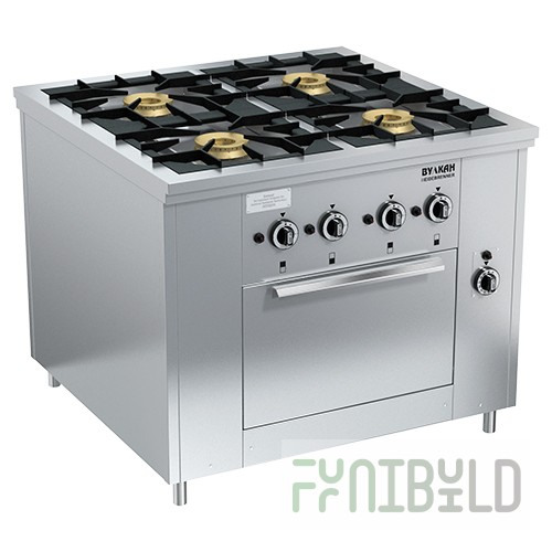 Gas stove 4-burner open type floor with oven PRG-IIA-4 DSh Maxi (1000x990x850(760), 4x8 kW, 1x8 kW)