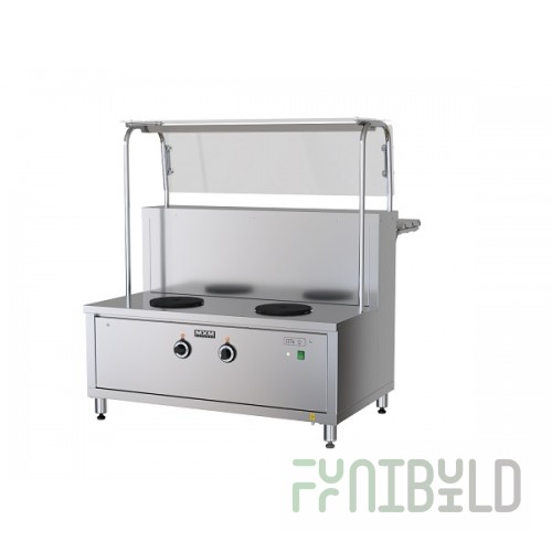 First course bain-marie counter PMPE11 (2 burners, one shelf, LED backlight, cough screen, 1120 in)