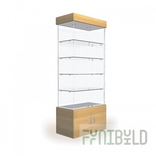 Display cabinet with lighting and storage (mirror back wall)