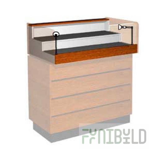 Glass counter top with two shelves, with lighting, with a lock