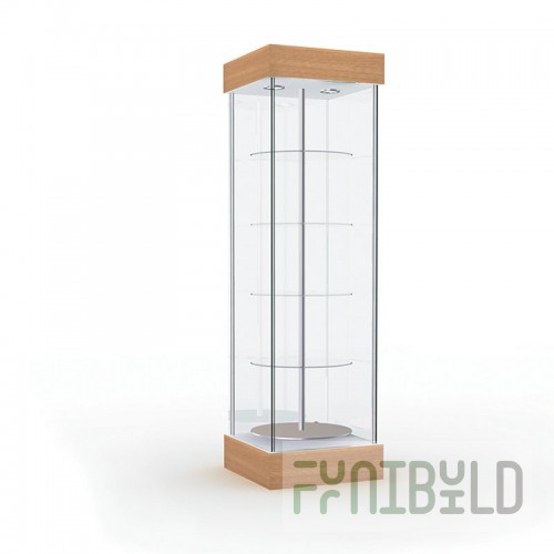 Display cabinet with lighting and rotating shelves (mirror back wall)