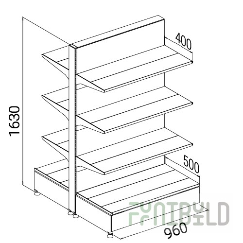 Island shelving (gondola) with shelves