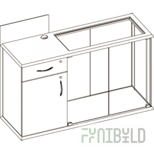 OKP.005 - Counter with space for cash register on the left without shelves and supports (2 doors + lock)