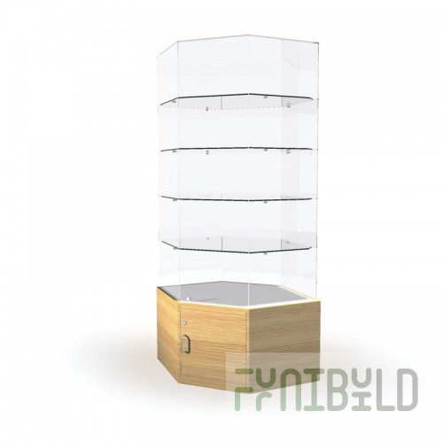 Glass top display cabinet with storage (mirror back wall)