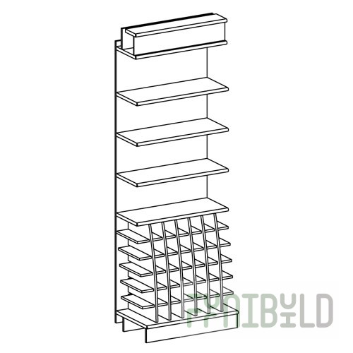 Wall-mounted rack with storage unit (chipboard shelves)