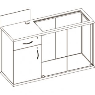 OKP.005 \ Counter with space for cash register on the left without shelves and supports (2 doors + lock)