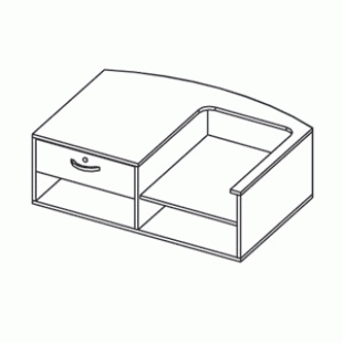 Top of a blind semi-circular counter with space for a cash register and a lock