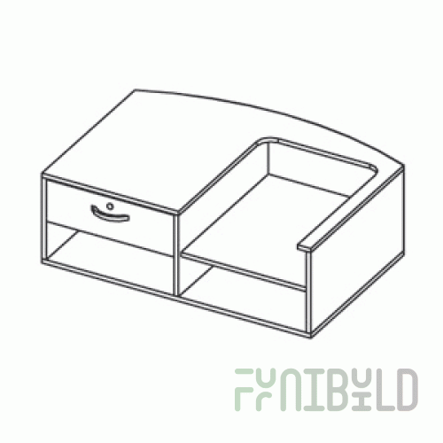 Top of a blind semi-circular counter with space for a cash register and a lock