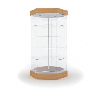 Display case with lighting and rotating shelves