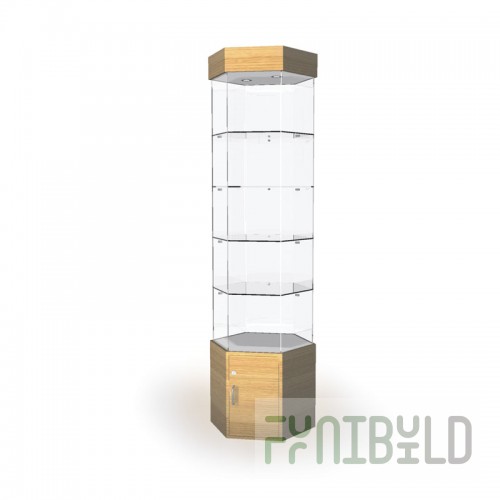 Display cabinet with lighting and storage (mirror back wall)