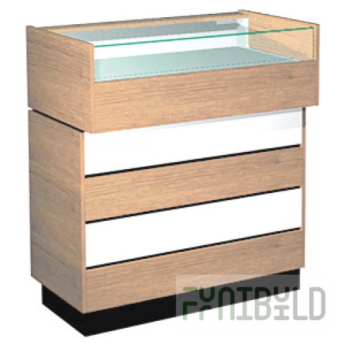 Glazed counter with one shelf, glued glass