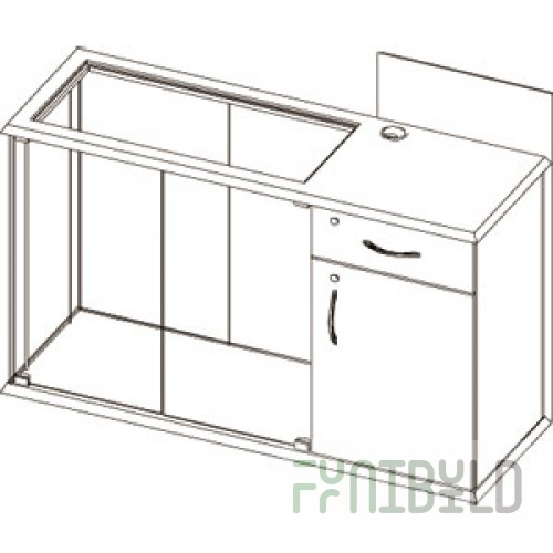 OKP.005-01 - Counter with space for a cash register on the right without shelves and supports (2 doors + lock)