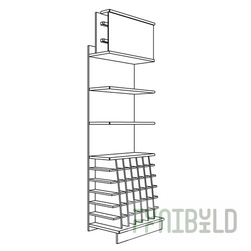Wall-mounted rack with storage unit (chipboard shelves)