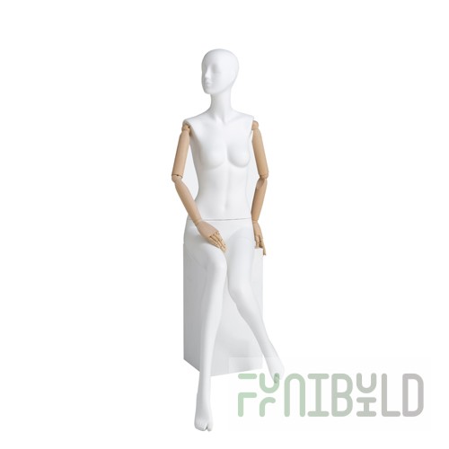 Jess 04 - Female mannequin, seated (with wooden arms)