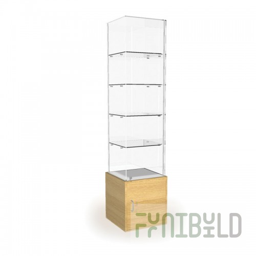 Glass top display cabinet with storage (mirror back wall)