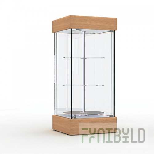 Display cabinet with lighting and rotating shelves (mirror back wall)