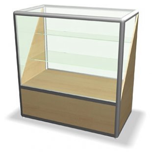 Glass counter with tiered shelves