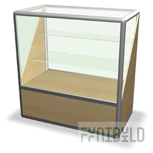 Glass counter with tiered shelves